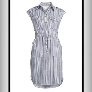 Monteau LA 100% Rayon Shirt Dress Midi Length Blue White Stripe Sz  XS